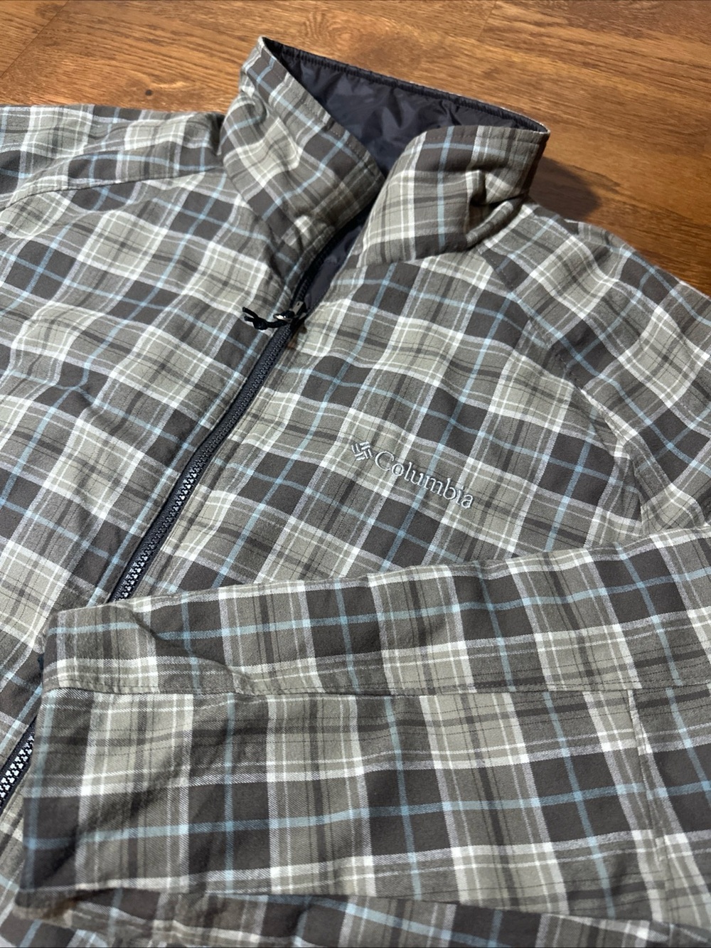Columbia Puffer Men's XL Brown Columbia Plaid Reversible Zip Pockets Lightweight